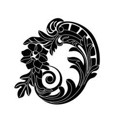 Black vintage baroque ornament, corner. Retro pattern antique style acanthus.Black vintage baroque ornament, corner. Retro pattern antique style acanthus. 