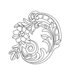 Black vintage baroque ornament, corner. Retro pattern antique style acanthus.Black vintage baroque ornament, corner. Retro pattern antique style acanthus. 