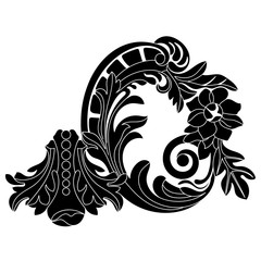 Black vintage baroque ornament, corner. Retro pattern antique style acanthus.Black vintage baroque ornament, corner. Retro pattern antique style acanthus. 
