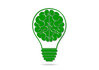 Human brain in lightbulb idea concept flat icon isolated on white background vector illustration