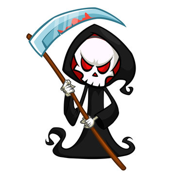 Cute cartoon grim reaper. Halloween vector illustration