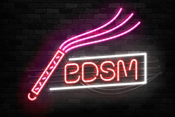 Vector realistic isolated neon sign of BDSM logo for template decoration and layout covering on the wall background.