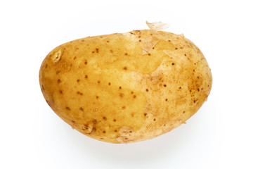 Young potato isolated on white background. Harvest new. Flat lay, top view.