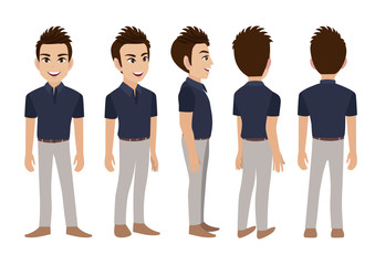 Obraz premium Cartoon character with business man. Front, side, back, 3-4 view animated character. Flat vector illustration.