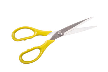Green scissors stretch isolated on white background