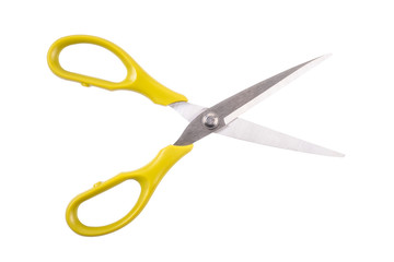 Green scissors stretch isolated on white background