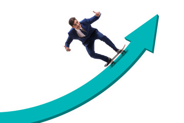 Businessman riding skateboard on financial graph