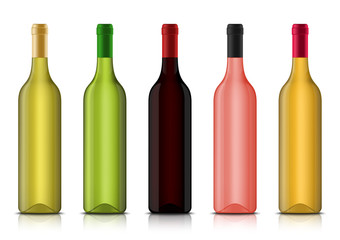 Vector realistic 3d wine blank bottle mockups