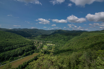Obraz premium View point Skalka rock over valley of river Hornad in summer hot day