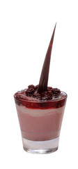 Raspberry dessert in a glass on the white background