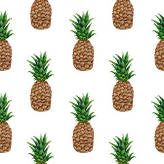 Fototapeta premium Pattern Pineapple fruit Watercolor illustration Tropics food Digital paper Textile Texture Set Summer Botanical Spring Decoration Design Greeting card