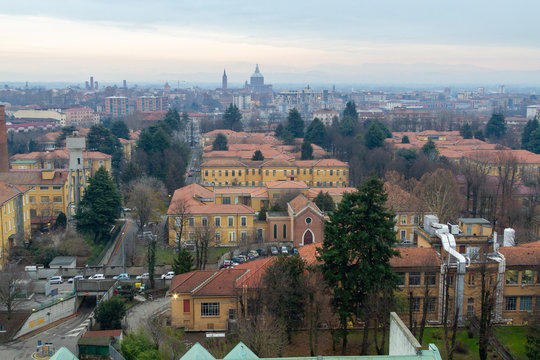 A view of the hospital of the Ospedale San Matteo (Saint Matthew Hospital) in Pavia with the city centre in the background.
