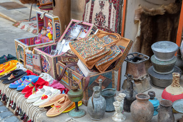 Point of sale at the Eastern flea market with a variety of old and new things