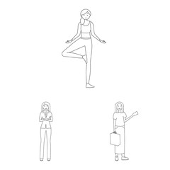 Isolated object of posture and mood sign. Collection of posture and female stock symbol for web.
