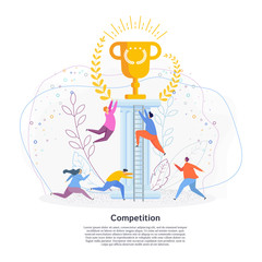 Tiny people are running race for golden cup of winner.