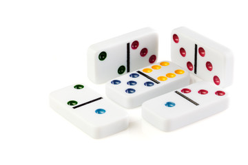 Domino isolated on white background photo for your leisure projects or board games publications. Closeup.