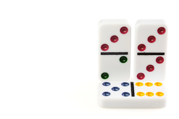 Domino isolated on white background photo for your leisure projects or board games publications. Closeup.