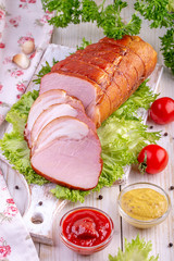  smoked meat with fresh vegetables and spices