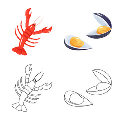 Isolated object of fresh and restaurant logo. Collection of fresh and marine vector icon for stock.
