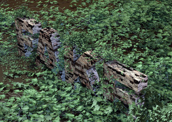 The inscription with old bricks with the letters 