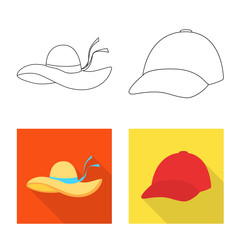 Vector design of clothing and cap sign. Set of clothing and beret stock symbol for web.