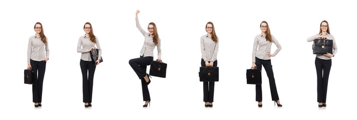 Business lady with case isolated on white