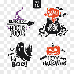 Set of silhouettes Halloween icons with quote for party decoration and cutting sticker