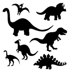 Set of black dinosaur silhouettes on white background © Elvira