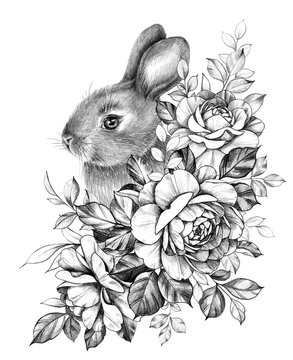 Little Hare with Roses Bunch
