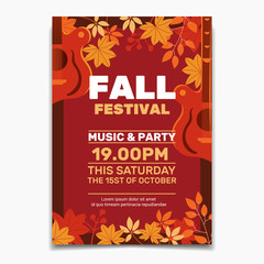Fall Festival flyer or poster template. Design for Invitation or Autumn Holiday Celebration Poster