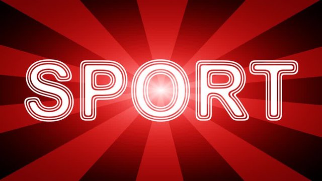 Sport icon in red abstract background with rays. Looping footage with Prores 4444 and 4K resolution.