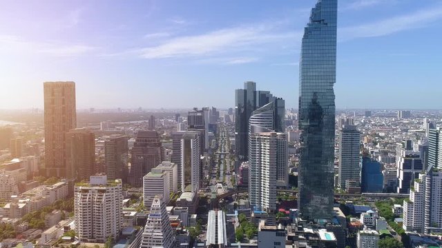 4k Aerial city view of Bangkok downtown, Flying over Bangkok, Thailand.