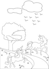 Unicorns coloring page 