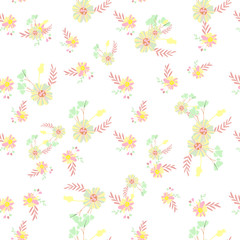 Abstract simple flowers seamless pattern for fabric design. Vector repeat illustrations. Romantic twig and flora seamless pattern.Botanical wallpaper. Element decorative floral.