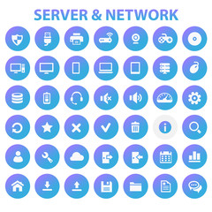 Trendy flat design big computer and server networks icons set