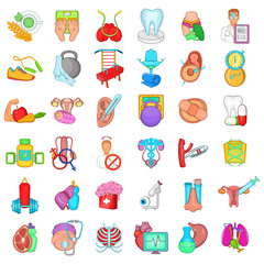 Rehabilitation icons set. Cartoon set of 36 rehabilitation vector icons for web isolated on white background