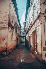 Zanzibar, Tanzania. Streets, buildings and architectural details of the old historic center of the old town of Stone Town