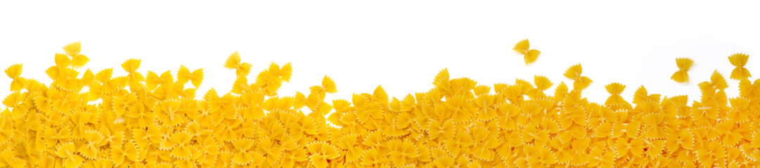 panorama of italian pasta on white background