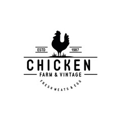 Chicken Farm Vintage Logo Vector Stock