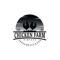 Chicken Farm Vintage Logo Vector Stock