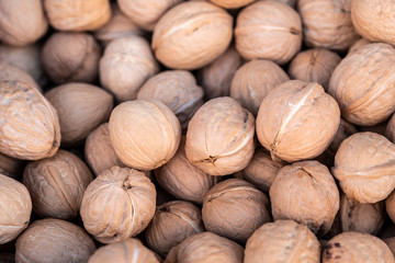 counter with walnuts in the store, nuts in the supermarket