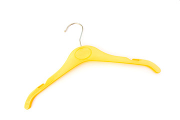 yellow plastic hanger isolated on white background.