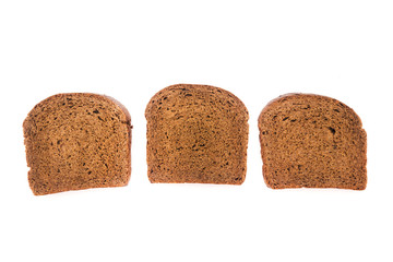 3 slices of bread lying next to each other on an isolated white background.