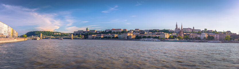 Fototapeta na wymiar Budapest - June 21, 2019: Panoramic view of the Danube in Budapest, Hungary