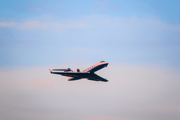 Moscow, Russia - June, 1, 2019: The image of a Passenger plane in the sky