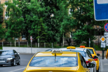 Moscow, Russia - June, 3, 2019: taxi in a center of Moscow
