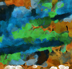 Fototapeta na wymiar Abstract brush painted background, colorful texture pattern, digital oil technique imitation. Creative art wallpaper. Big splashes and strokes on canvas.