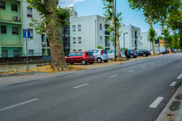 Monselice, Italy - July, 7, 2019: cars parked on the street in Monselice, Italy