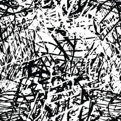 Grunge black white background. Seamless abstract texture of scratches, chipping, scuffs. Gloomy dirty vintage surface