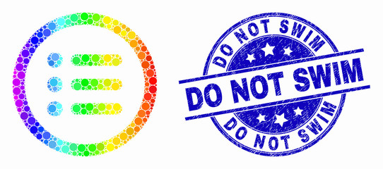 Pixel spectrum rounded items mosaic pictogram and Do Not Swim seal stamp. Blue vector round textured seal with Do Not Swim text. Vector composition in flat style.